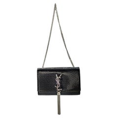 Saint Laurent Calfskin Lizard Embossed Kate Tassel Shoulder Bag Black