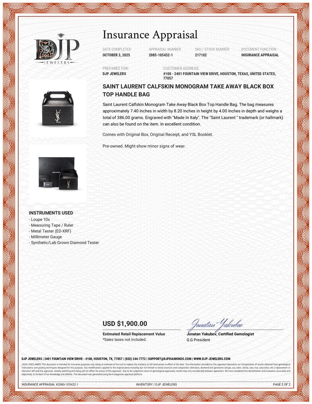 Saint Laurent Calfskin Monogram Take Away Black Box Top Handle Bag en vente 5