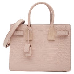 Saint Laurent Calfskin Rose Croc Embossed Baby Sac De Jour