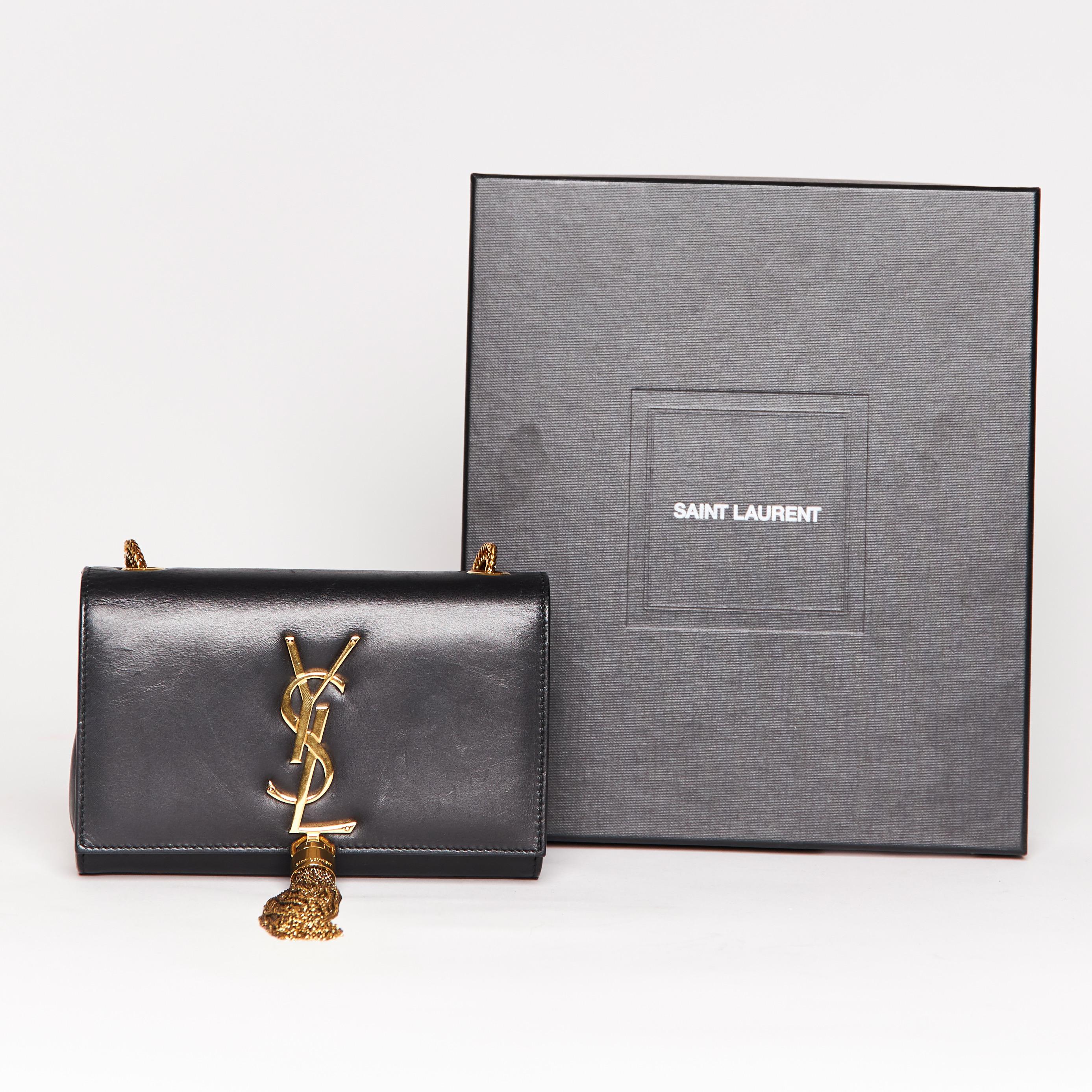 Black Saint Laurent Calfskin Small Classic Monogram Kate Tassel Satchel Bag (326076) For Sale