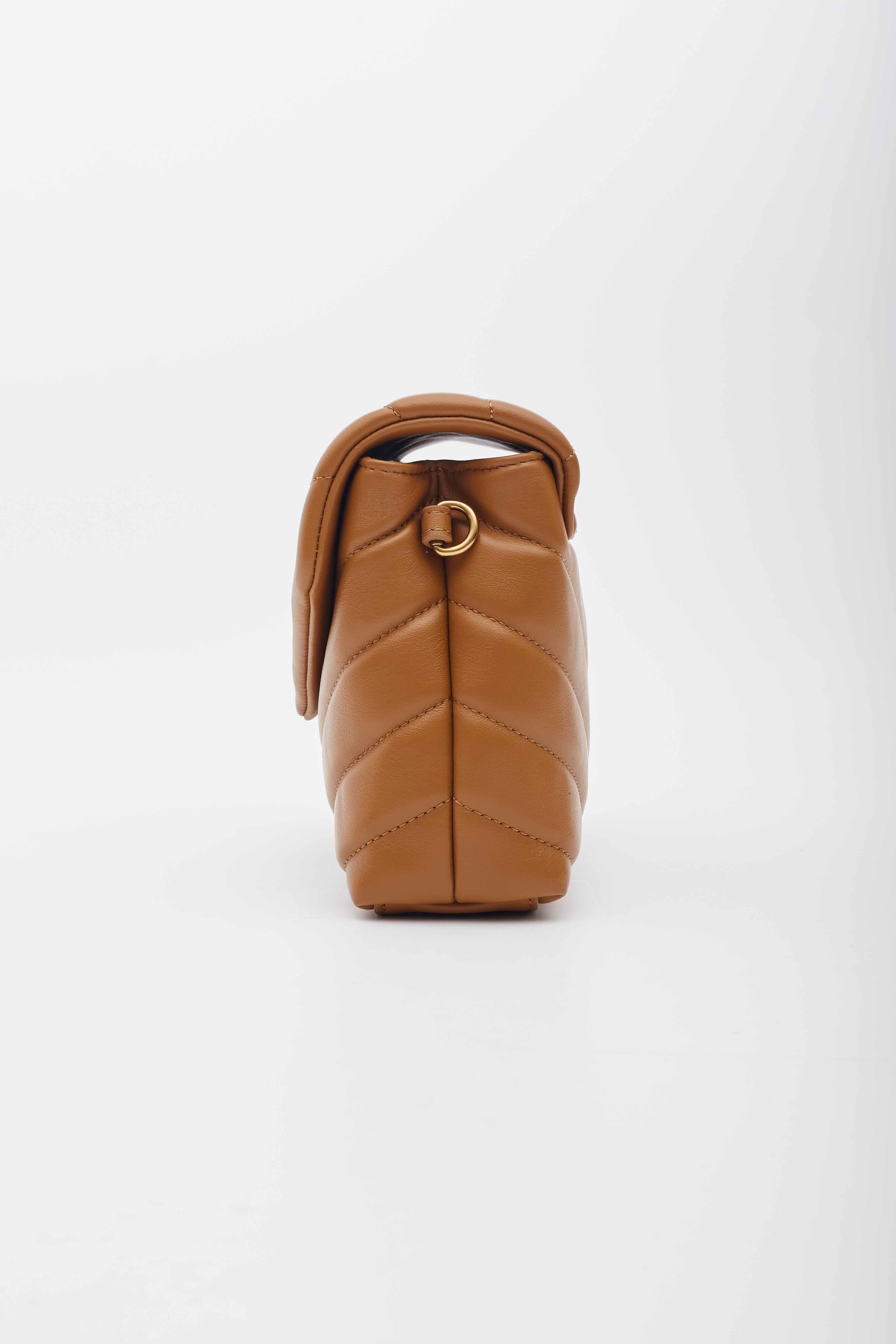 Brown Saint Laurent Calfskin Tan Toy Loulou Bag Gold Hardware For Sale