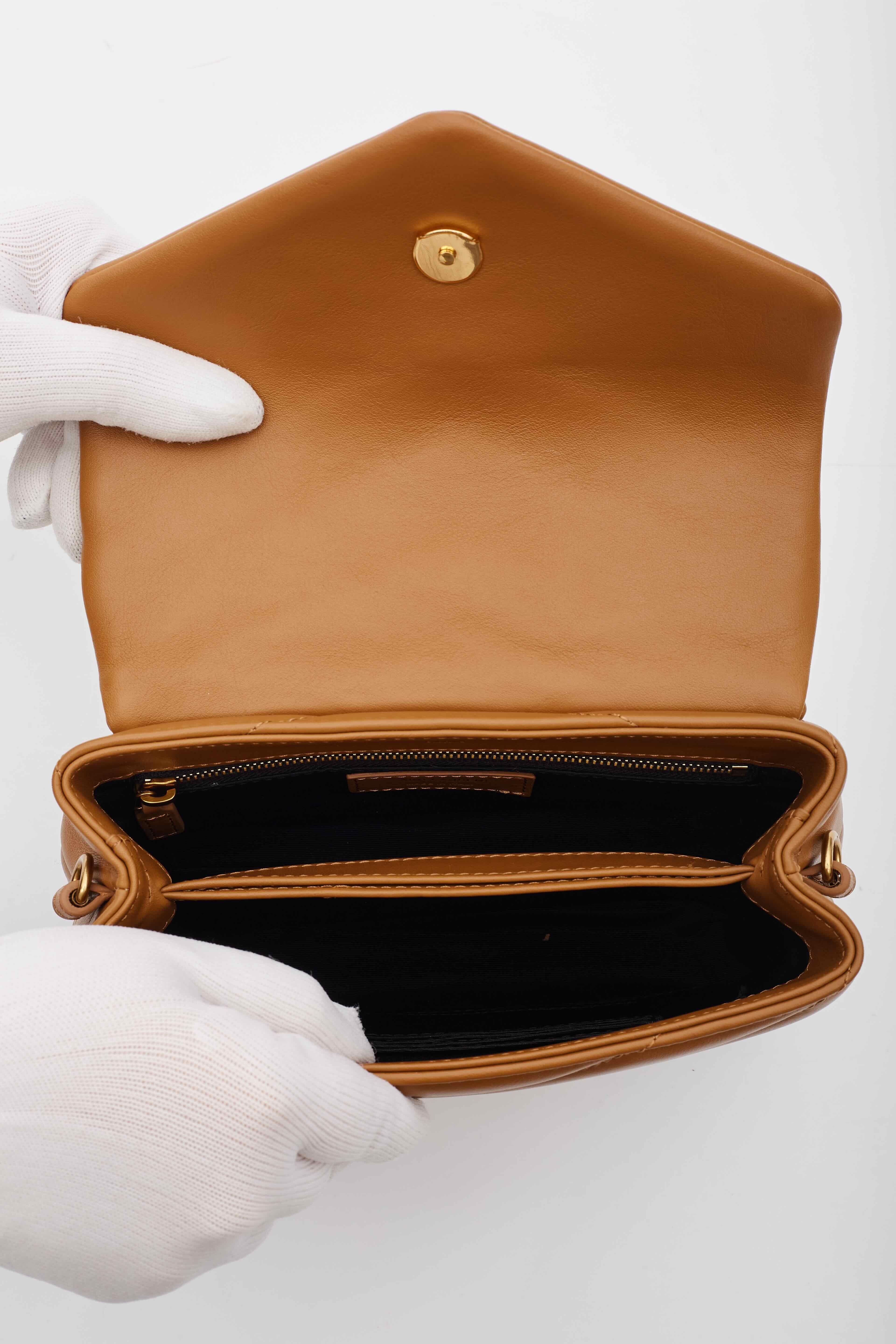 Women's Saint Laurent Calfskin Tan Toy Loulou Bag Gold Hardware For Sale