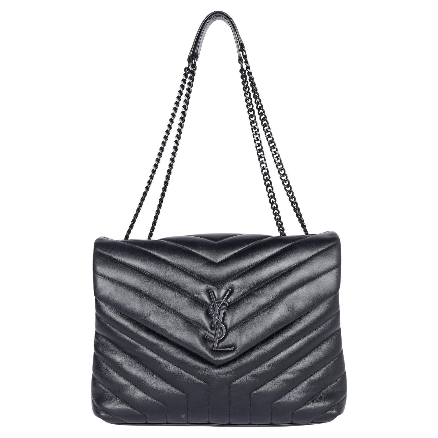 SAINT LAURENT Kalbsleder Y Gestepptes Monogram Monochrome Medium Loulou Schwarz