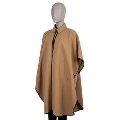 SAINT LAURENT camel brown cashmere 2021 LEATHER TRIM FELT CAPE Jacket 36 XS