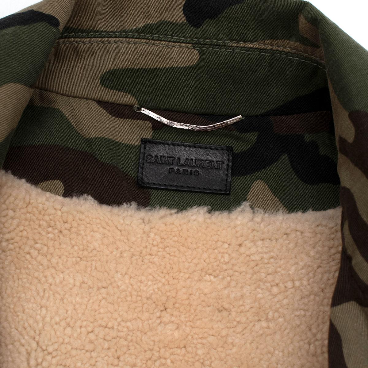 Black Saint Laurent Camo Shearling Lined Bomber Jacket  - Us size 6