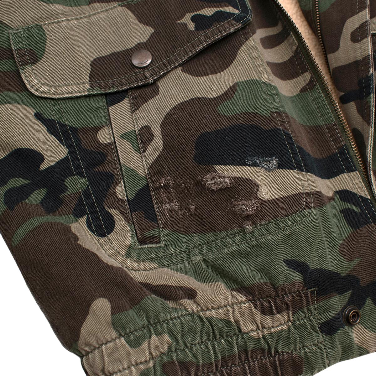 Saint Laurent Camo Shearling Lined Bomber Jacket  - Us size 6 In New Condition In London, GB