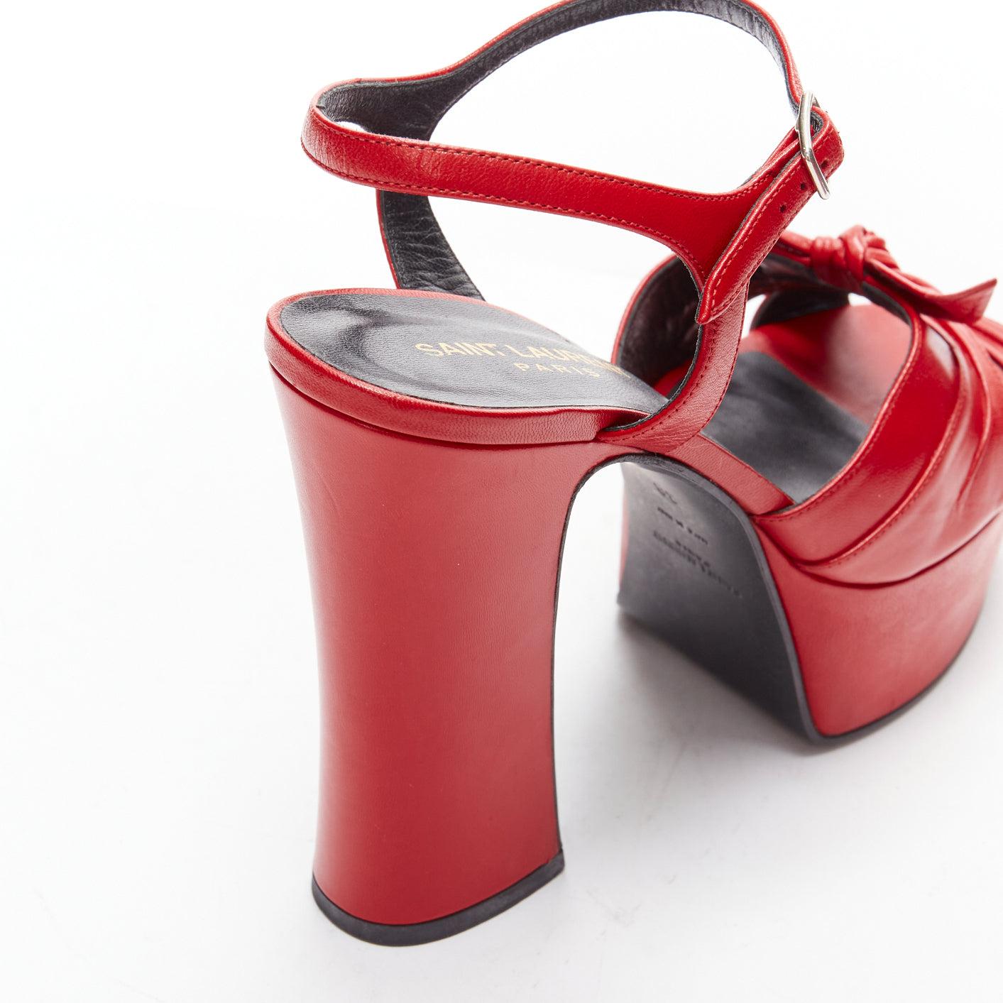 SAINT LAURENT Candy 80 red leather bow detail platform heels EU38 6