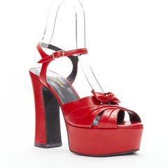 SAINT LAURENT Candy 80 red leather bow detail platform heels EU38