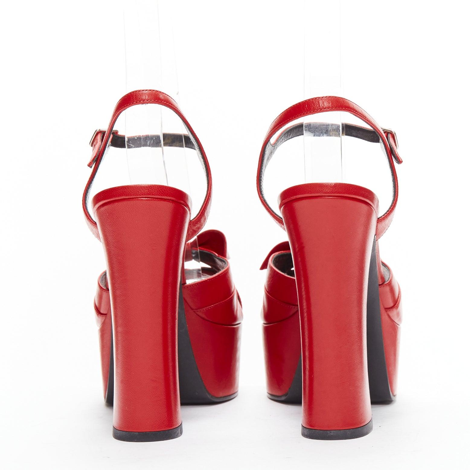SAINT LAURENT Candy 80 red leather bow detail platform heels EU38 1