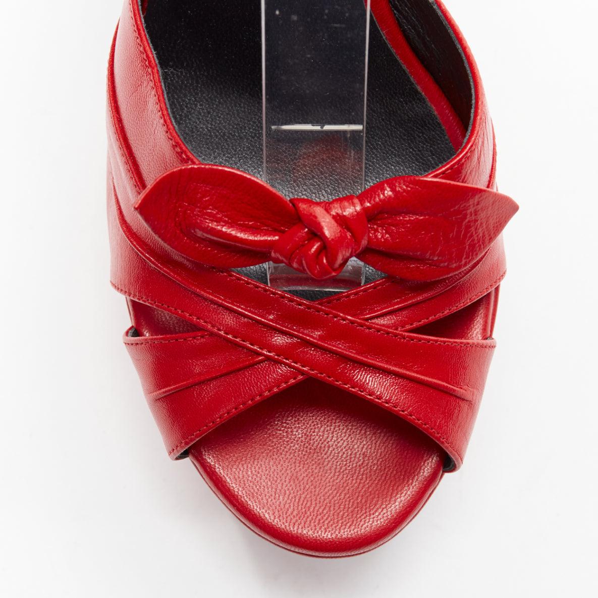 SAINT LAURENT Candy 80 red leather bow detail platform heels EU38 2