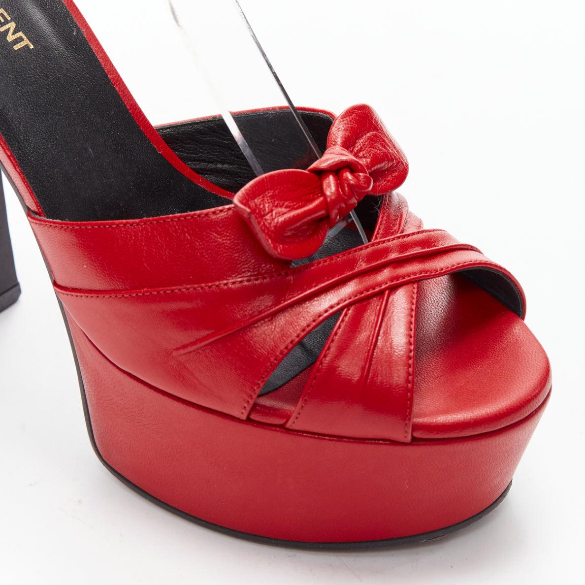 SAINT LAURENT Candy 80 red leather bow detail platform heels EU38 3