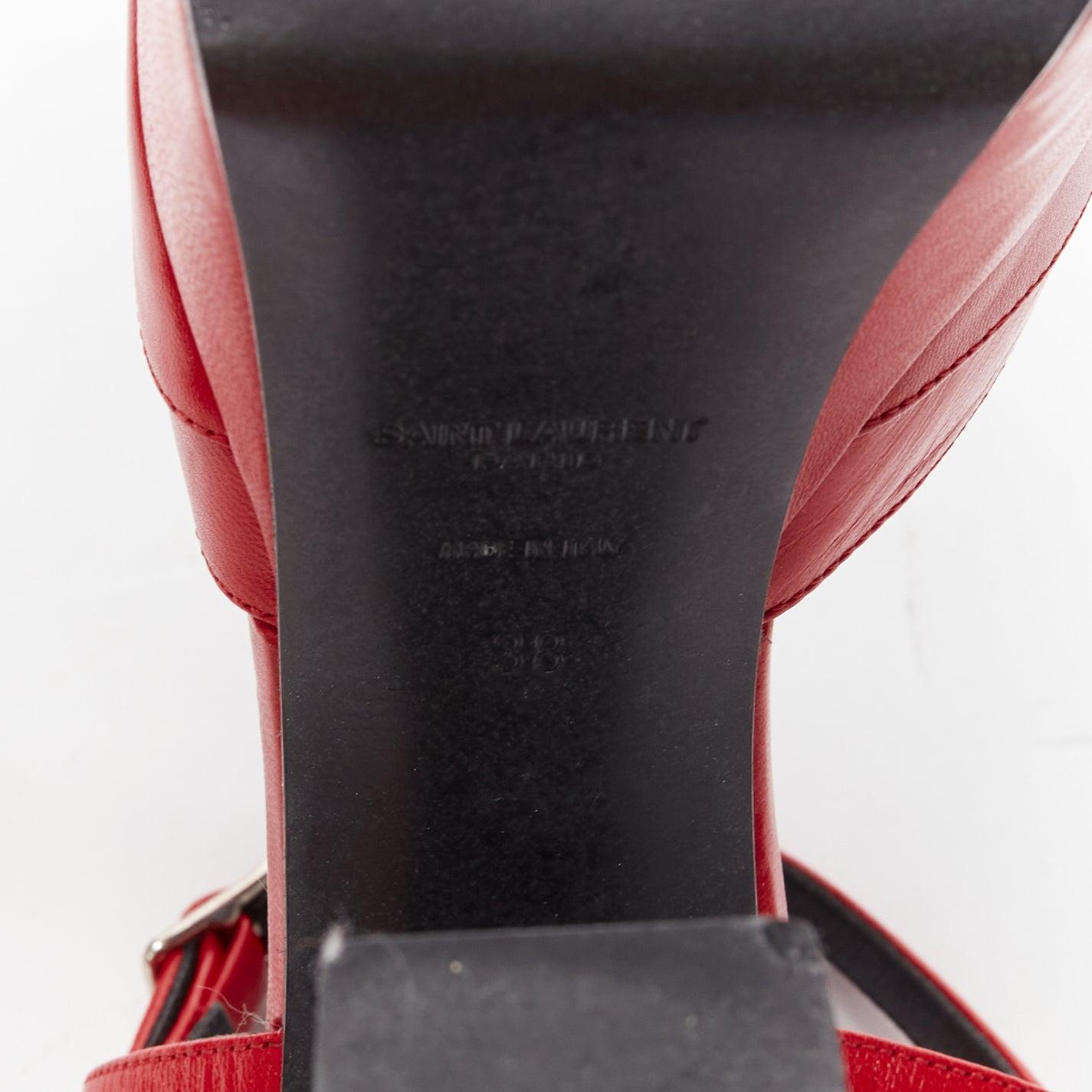 SAINT LAURENT Candy 80 red leather bow detail platform heels EU38 5
