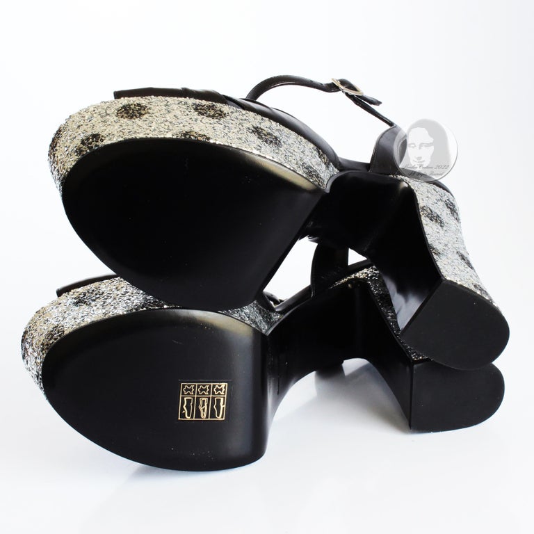 Saint Laurent Candy Platforms Silver Glitter Sandals Hedi Slimane NIB ...