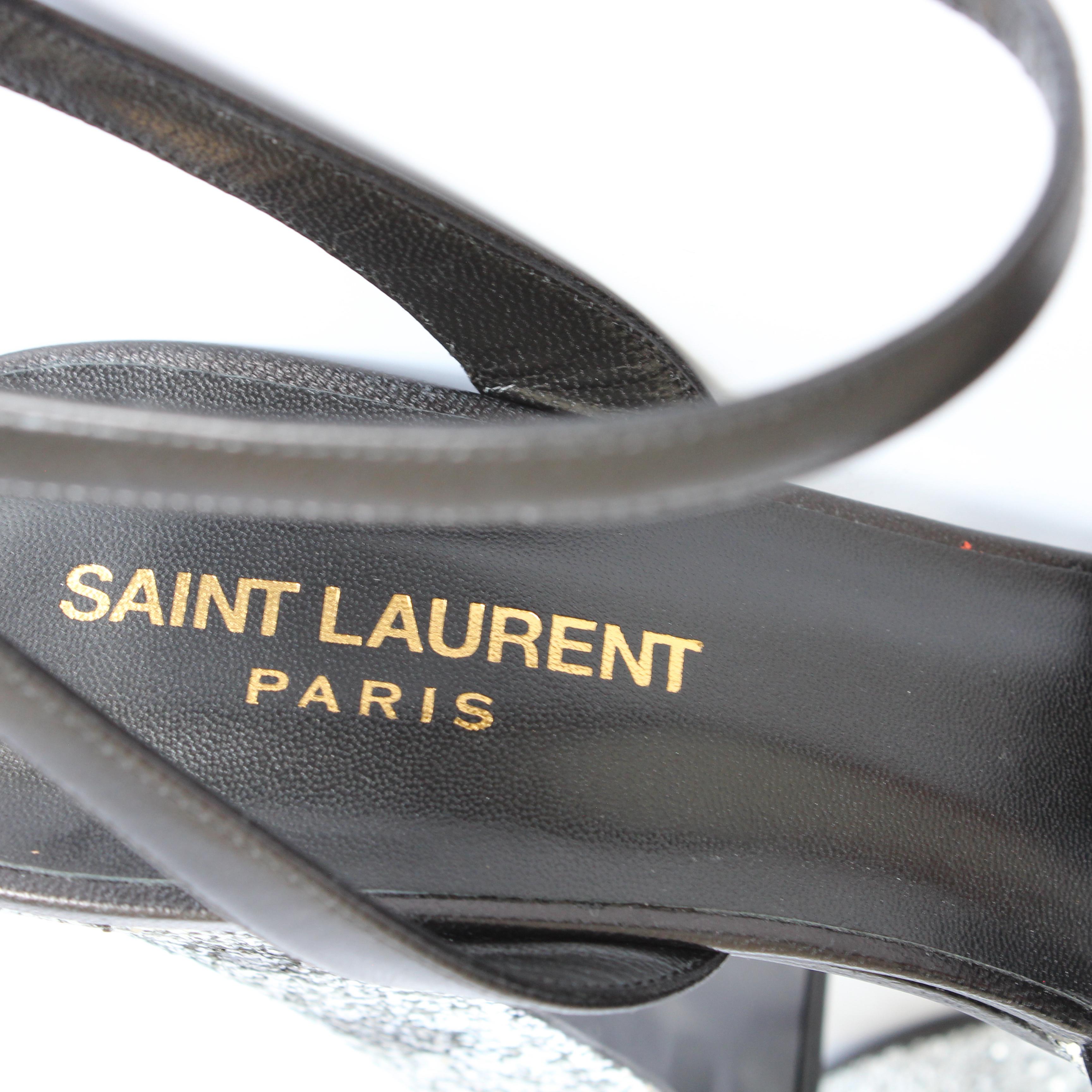 Saint Laurent Sandales compensées Candy paillettes argentées Hedi Slimane taille 39 en vente 6
