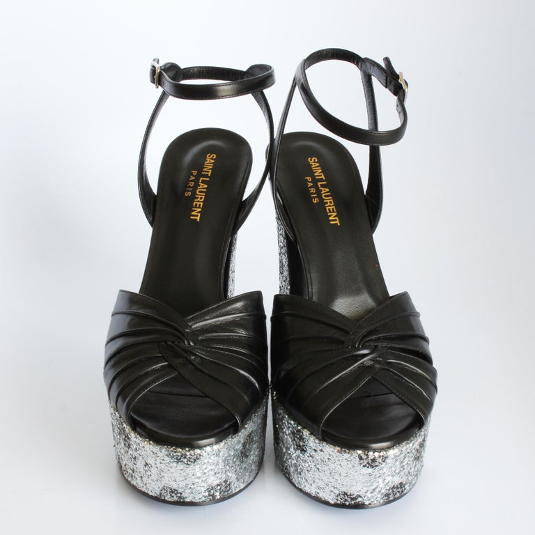 Saint Laurent Candy Platforms Silver Glitter Sandals Hedi Slimane 