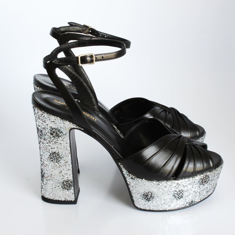 Saint Laurent Candy Platforms Silver Glitter Sandals Hedi Slimane 
