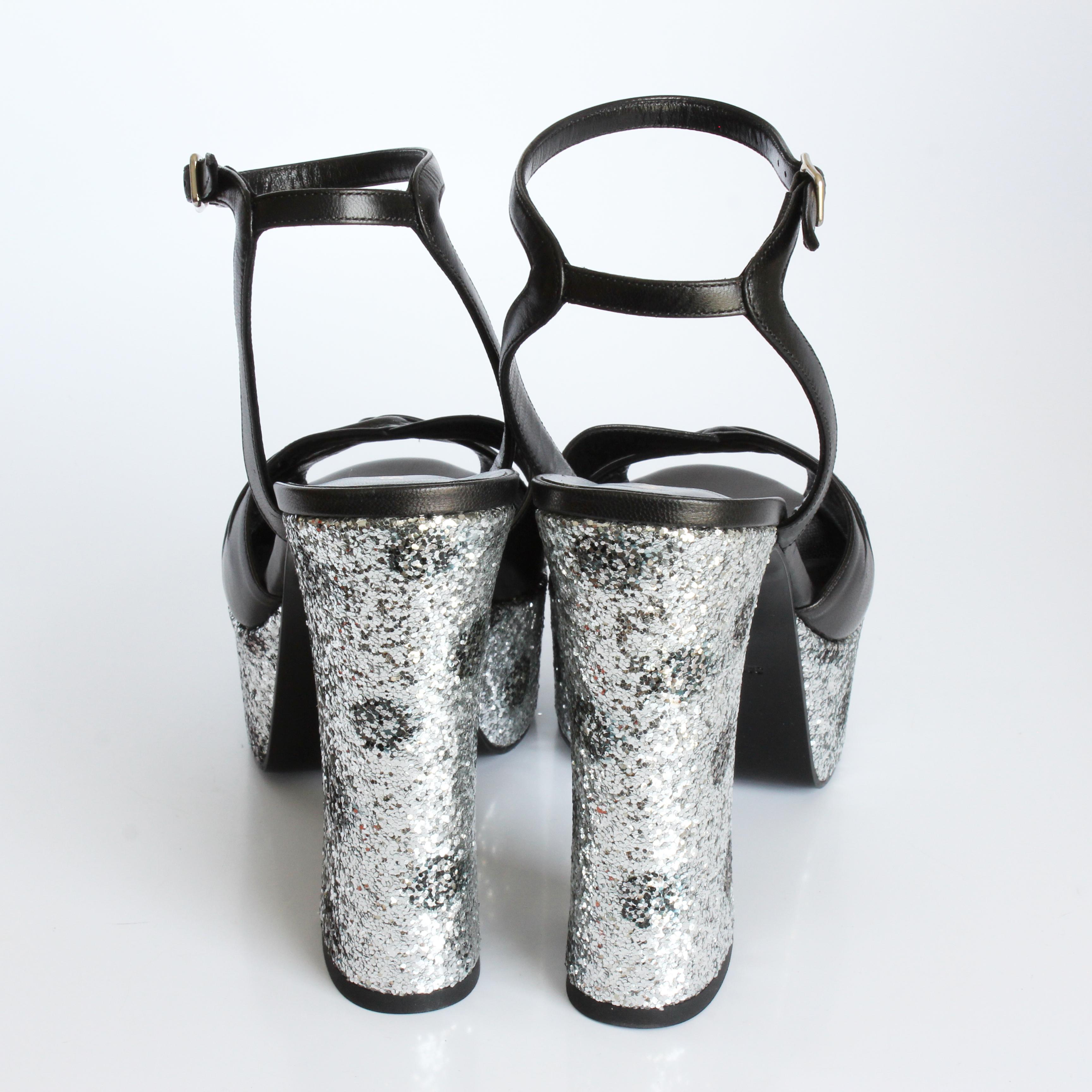 Saint Laurent Sandales compensées Candy paillettes argentées Hedi Slimane taille 39 Pour femmes en vente