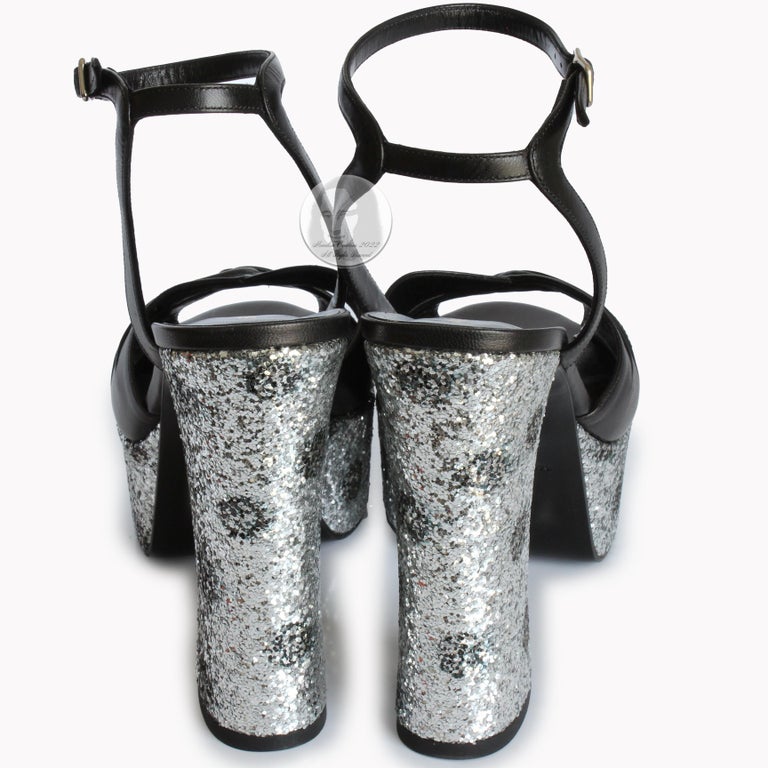 Saint Laurent Candy Platforms Silver Glitter Sandals Hedi Slimane NIB ...