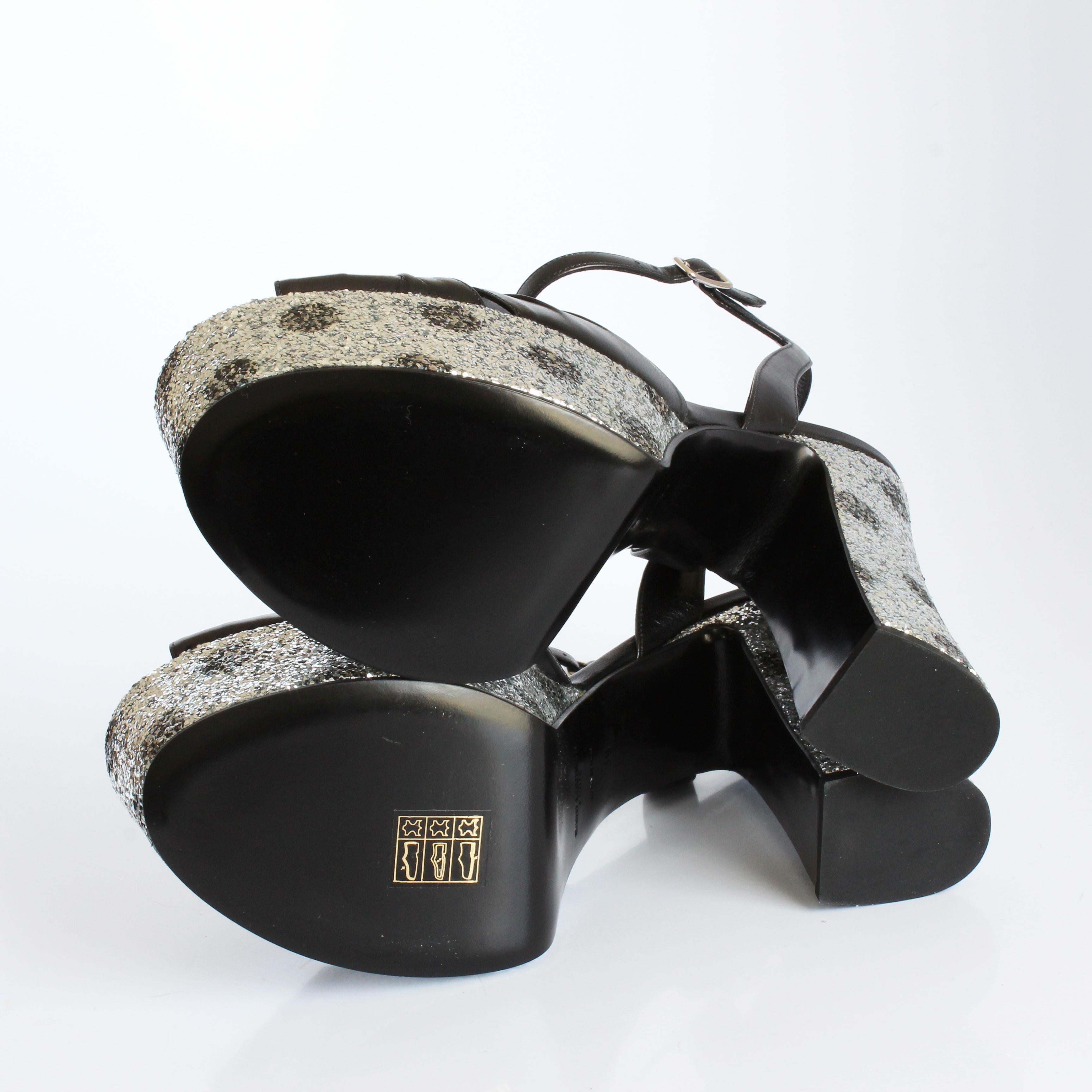 Saint Laurent Sandales compensées Candy paillettes argentées Hedi Slimane taille 39 en vente 3