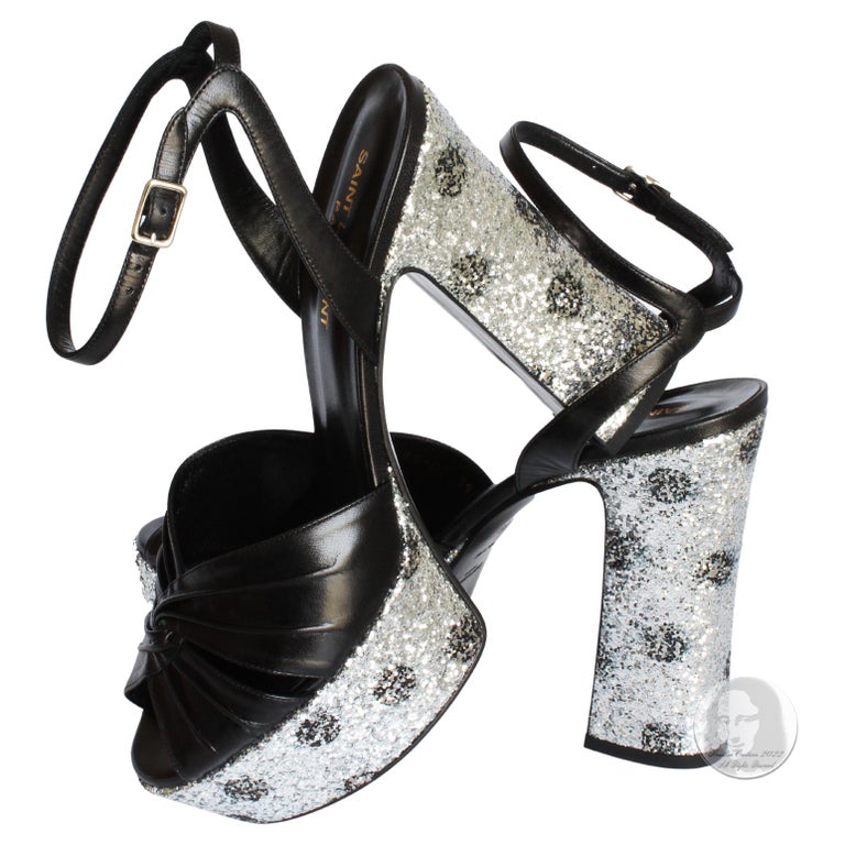 Saint Laurent Candy Platforms Silver Glitter Sandals Hedi Slimane NIB ...