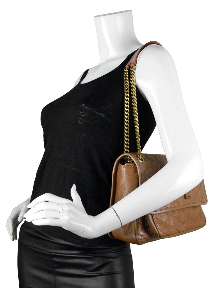 Saint Laurent Caramel Calfskin Medium Niki Chain Shoulder Bag For Sale