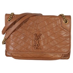 Saint Laurent Caramel Crinkled Calfskin Matelasse Medium Niki Chain Satchel
