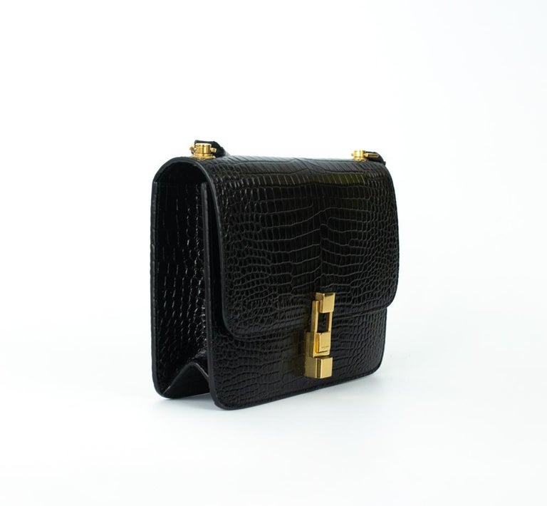 Saint Laurent Women Purple Leather Le Carre Shoulder Bag
