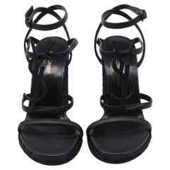 Saint Laurent Cassandra Espadrille 105 Wedges in Black Calfskin Leather