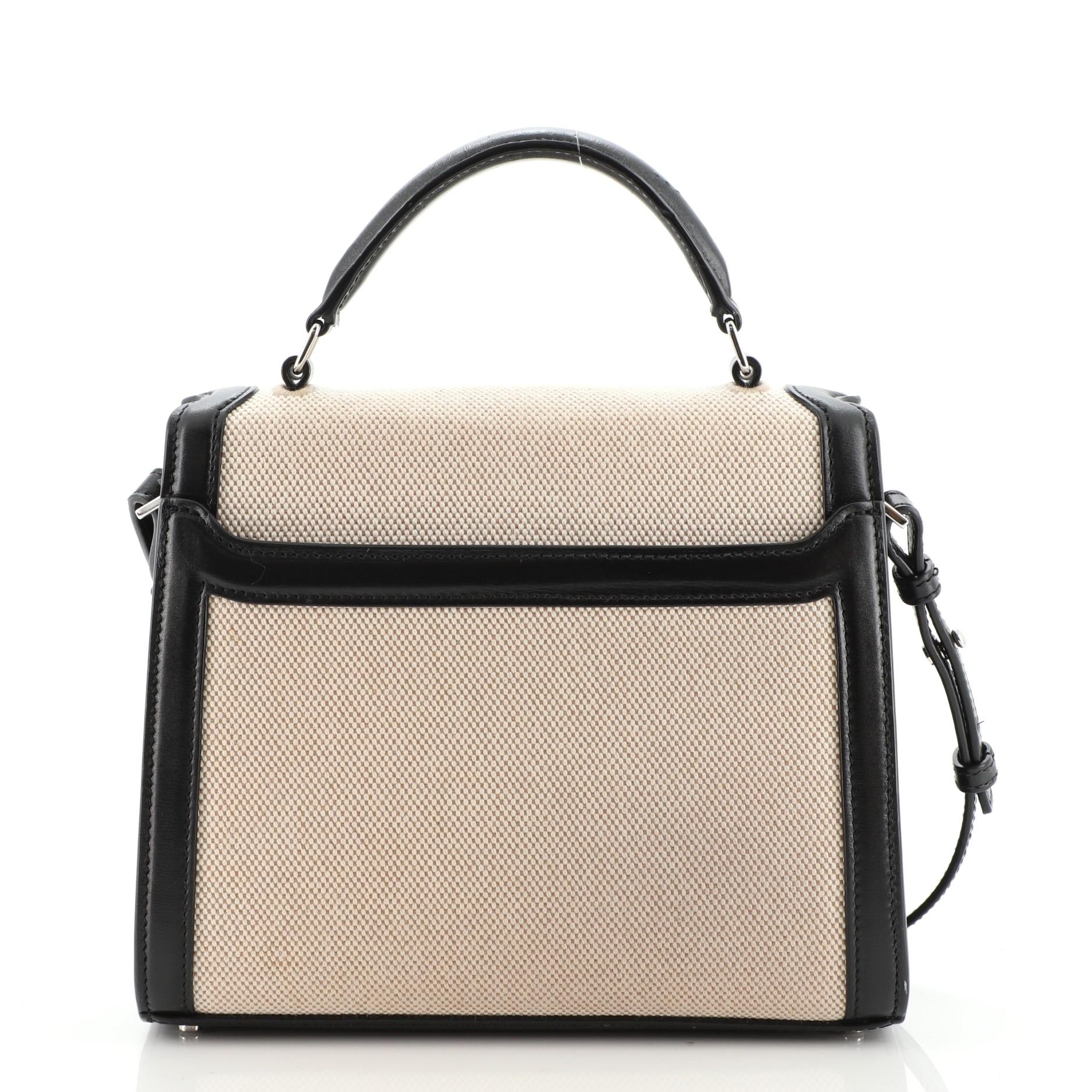 Saint Laurent Cassandra Henkeltasche aus Segeltuch mit Leder Mini (Beige)