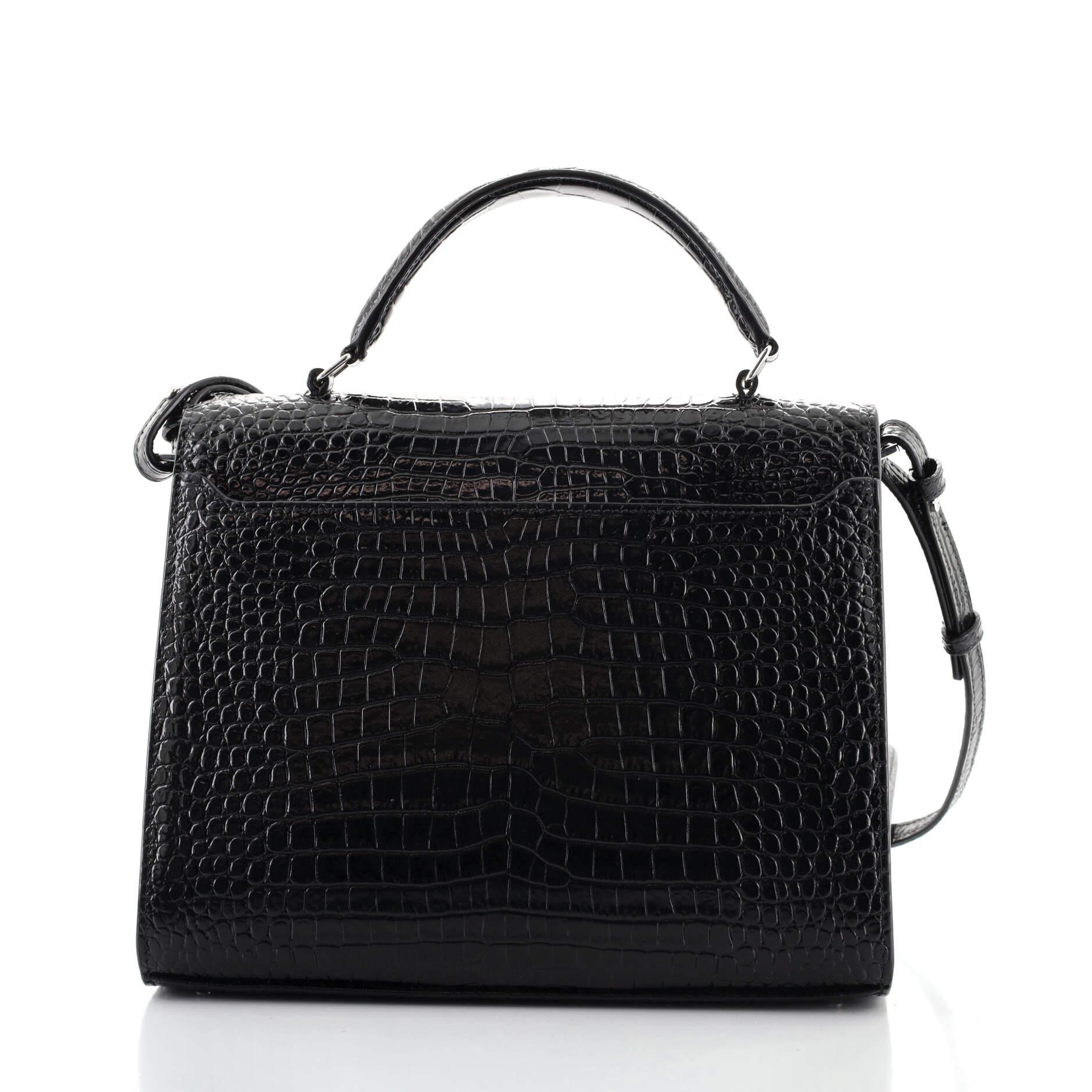 Black Saint Laurent Cassandra Top Handle Bag Crocodile Embossed Leather Medium