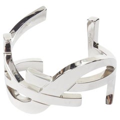 SAINT LAURENT Bracciale Cassandre in metallo argentato e ottone con logo Monogram YSL