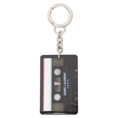 SAINT LAURENT cassette tape black plexi brass logo keyring bag charm pendant