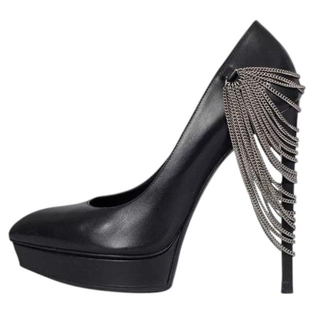 Saint Laurent Chain-Detail Black Leather Heels Sz.37