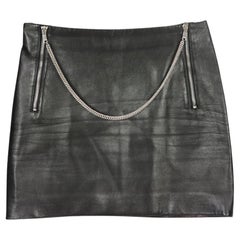 Saint Laurent Chain Detailed Leather Mini Skirt Fr 36 Uk 8