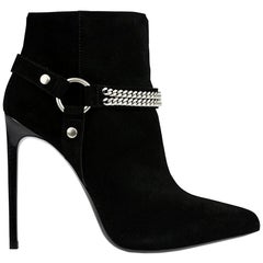 Saint Laurent Chain-Trimmed Suede Ankle Boots