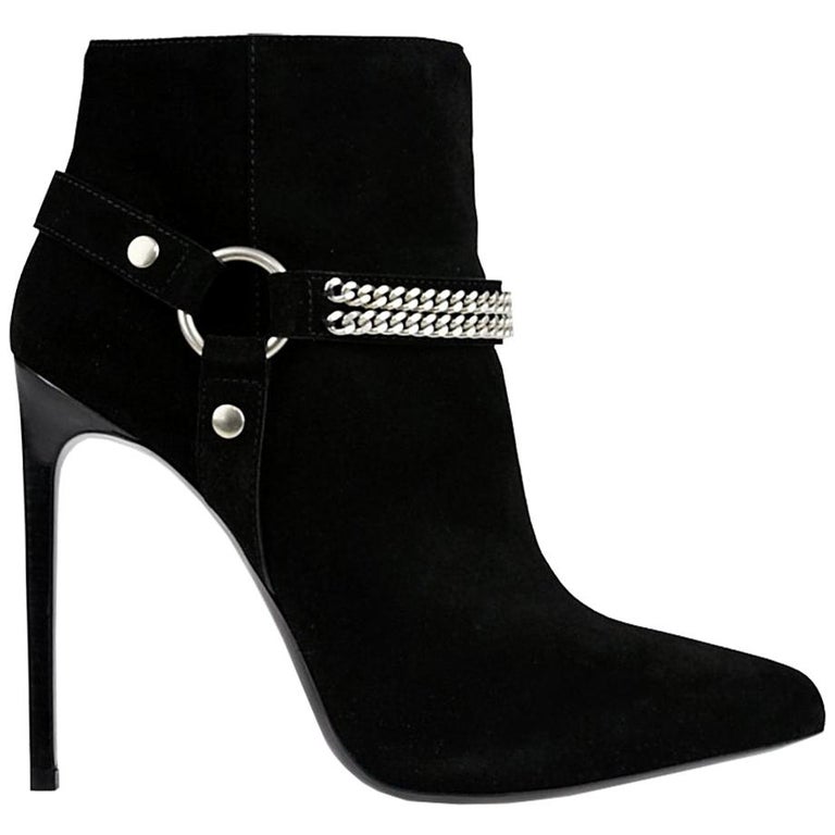 Saint Laurent Chain-Trimmed Suede Ankle Boots For Sale at 1stDibs | saint  laurent chain boots