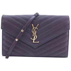 Saint Laurent Chain Wallet Rare Quilted Ysl 868914 Chevron Cross Body Bag