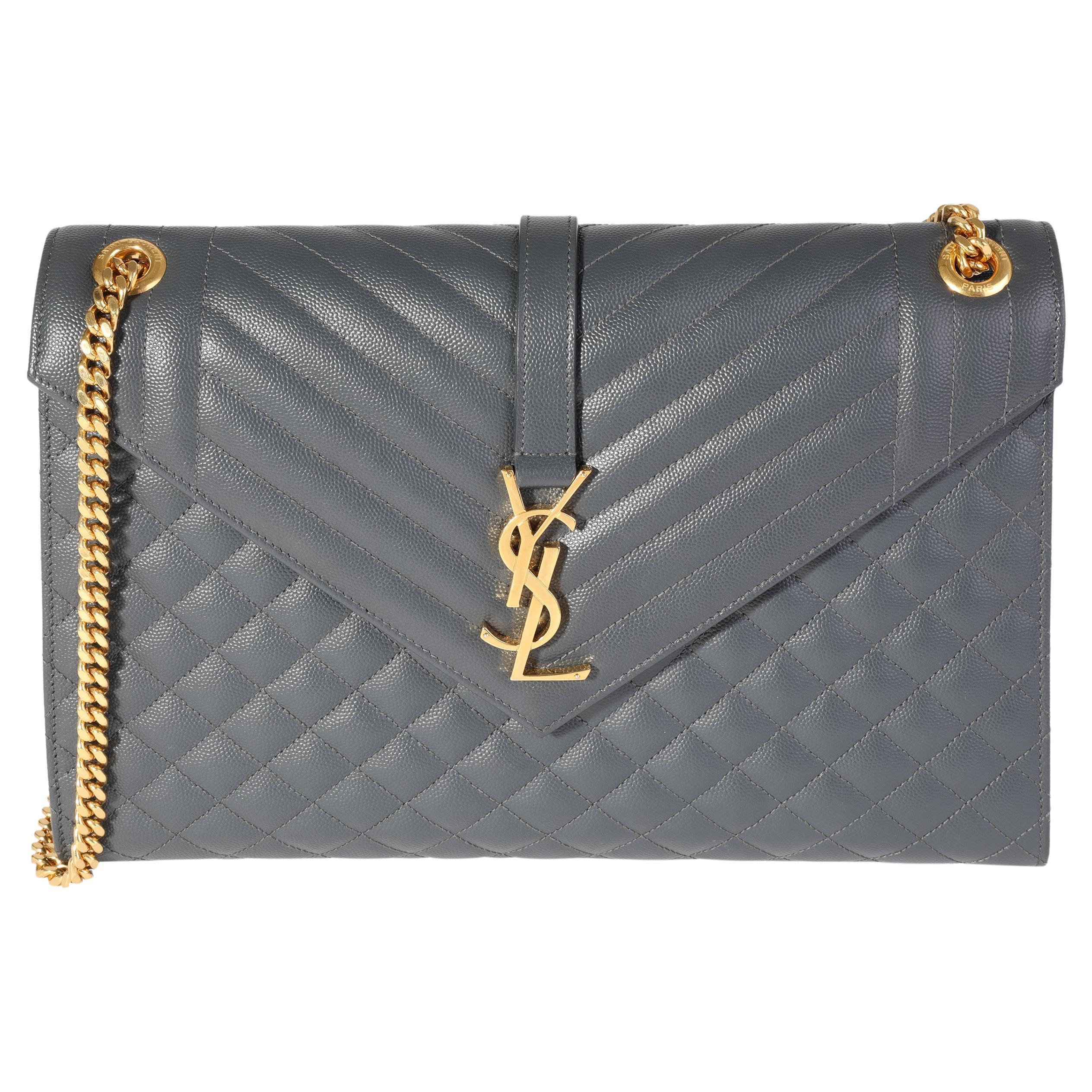 Saint Laurent Charcoal Grain De Poudre Mix Matelassé Large Envelope Bag