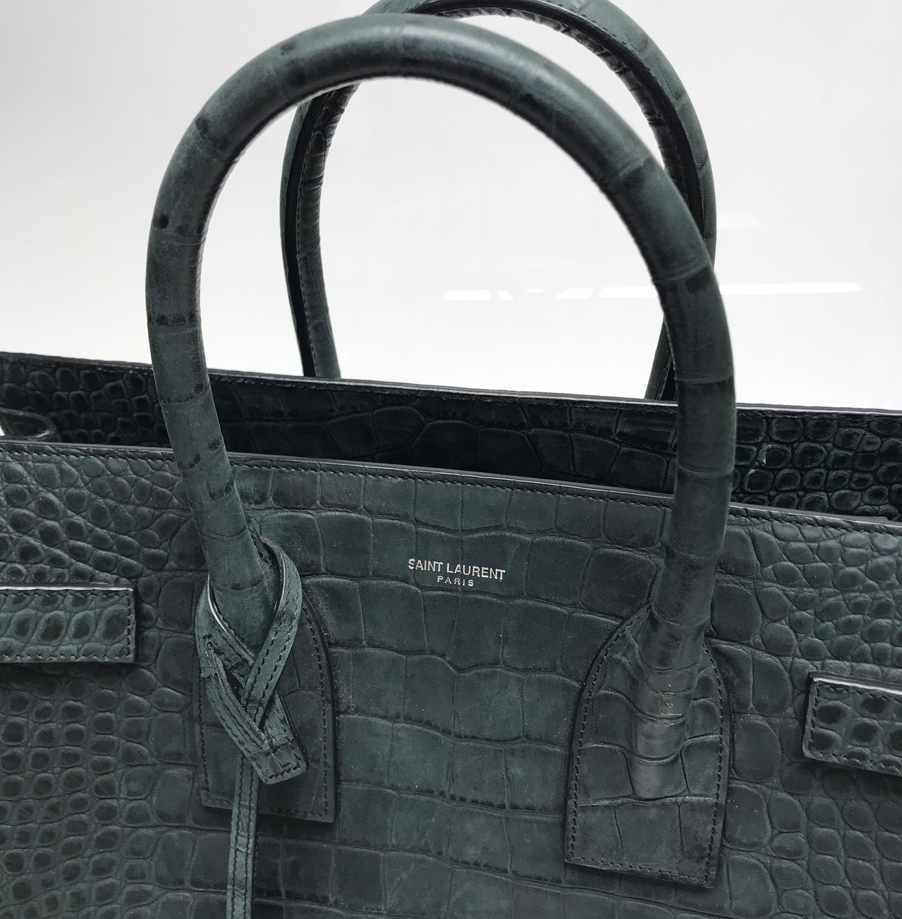 Saint Laurent Charcoal Grey Embossed Crocodile Tote In New Condition In West Palm Beach, FL