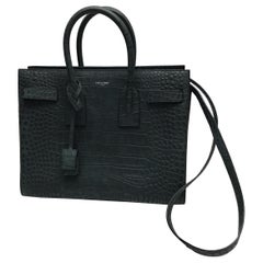 Saint Laurent Charcoal Grey Embossed Crocodile Tote