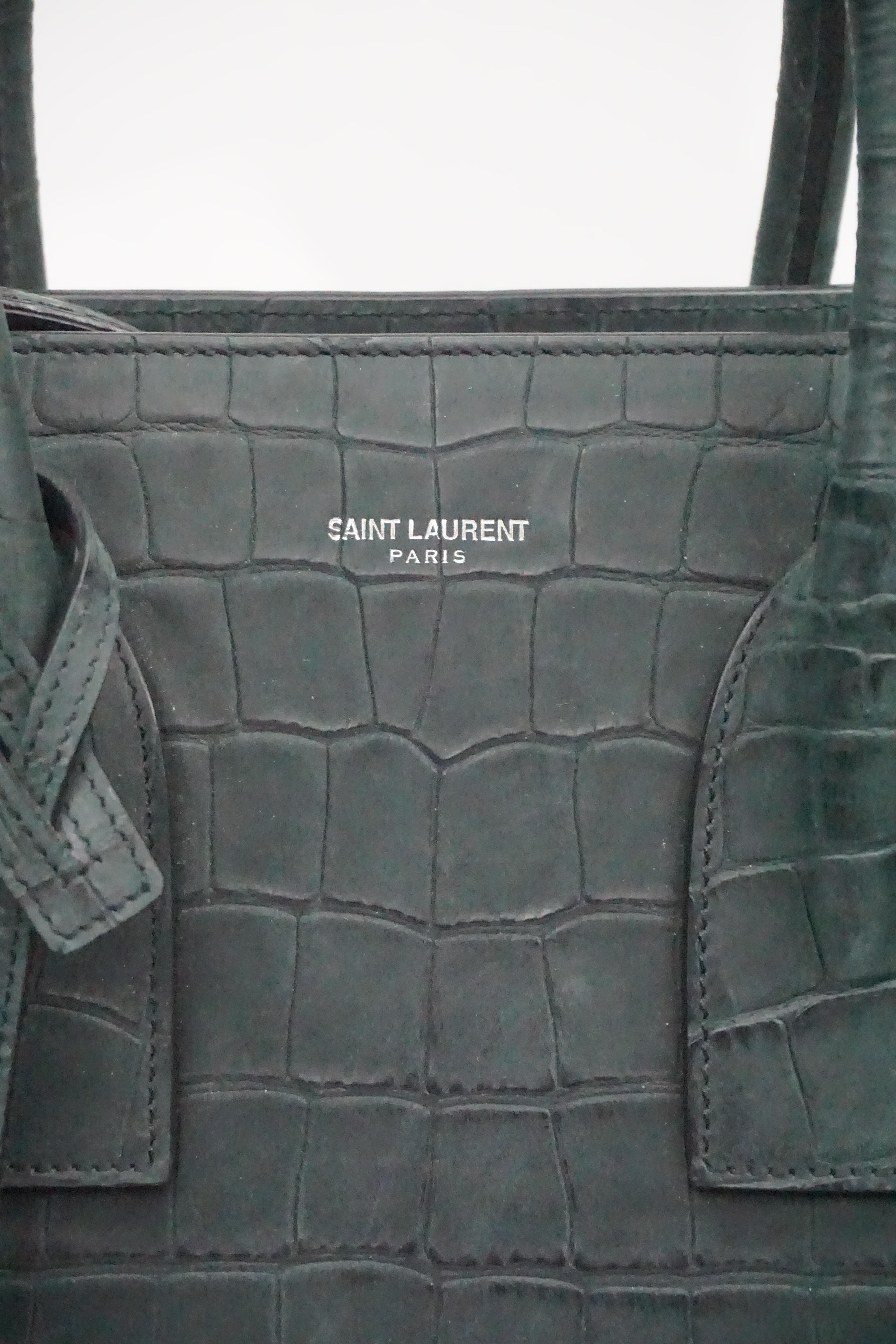 Saint Laurent Grey/Green Sac De Jour Small Croc Embossed Tote Bag   This incredible bag is in excellent condition. There are some minor blemishes on the inside of the bag. The outside of the bag has little to no scratches. The entire bag has a matte