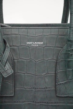 Saint Laurent Charcoal Sac De Jour Small Croc Embossed Tote Bag