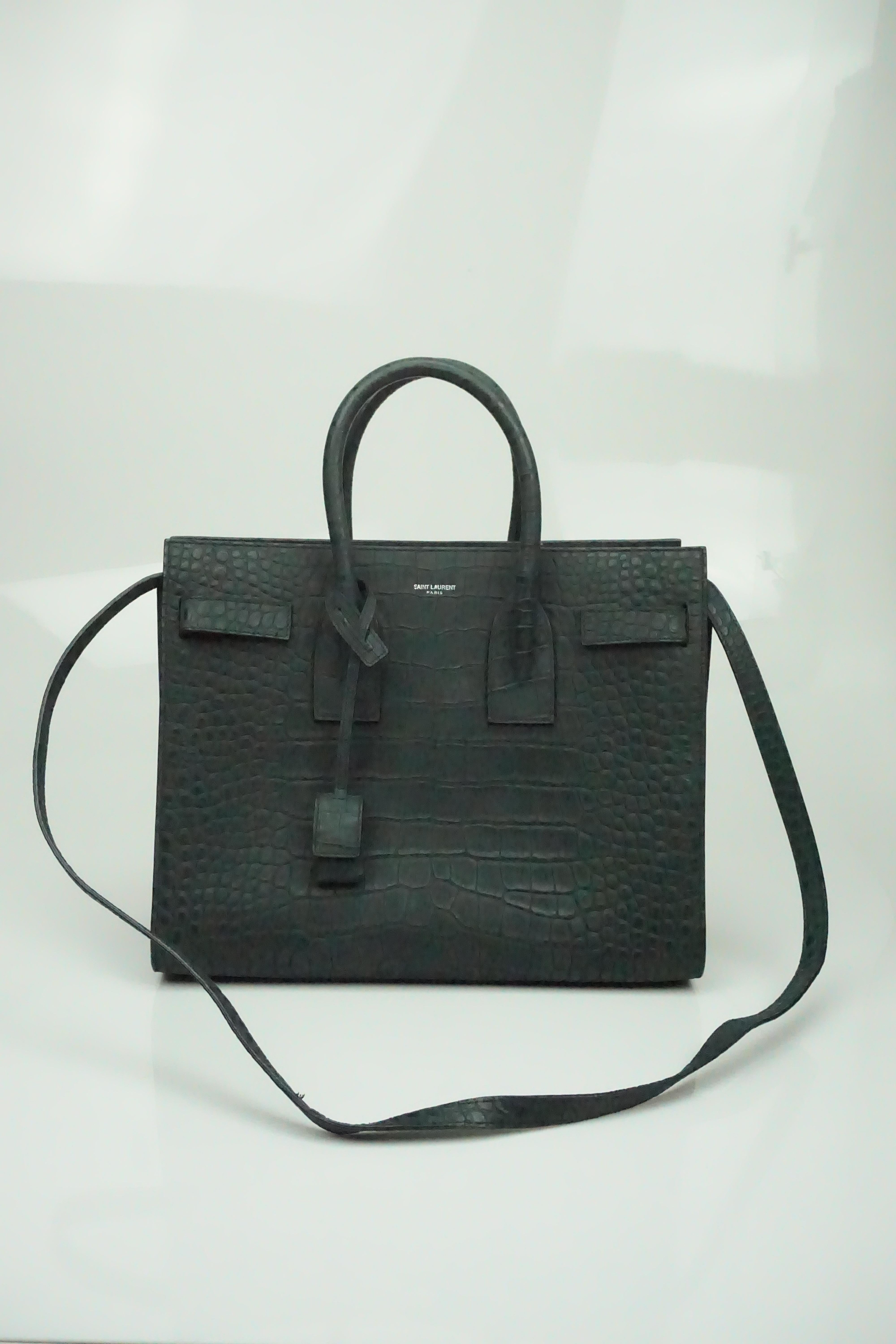 Saint Laurent Charcoal Sac De Jour Small Croc Embossed Tote Bag  In Excellent Condition In West Palm Beach, FL