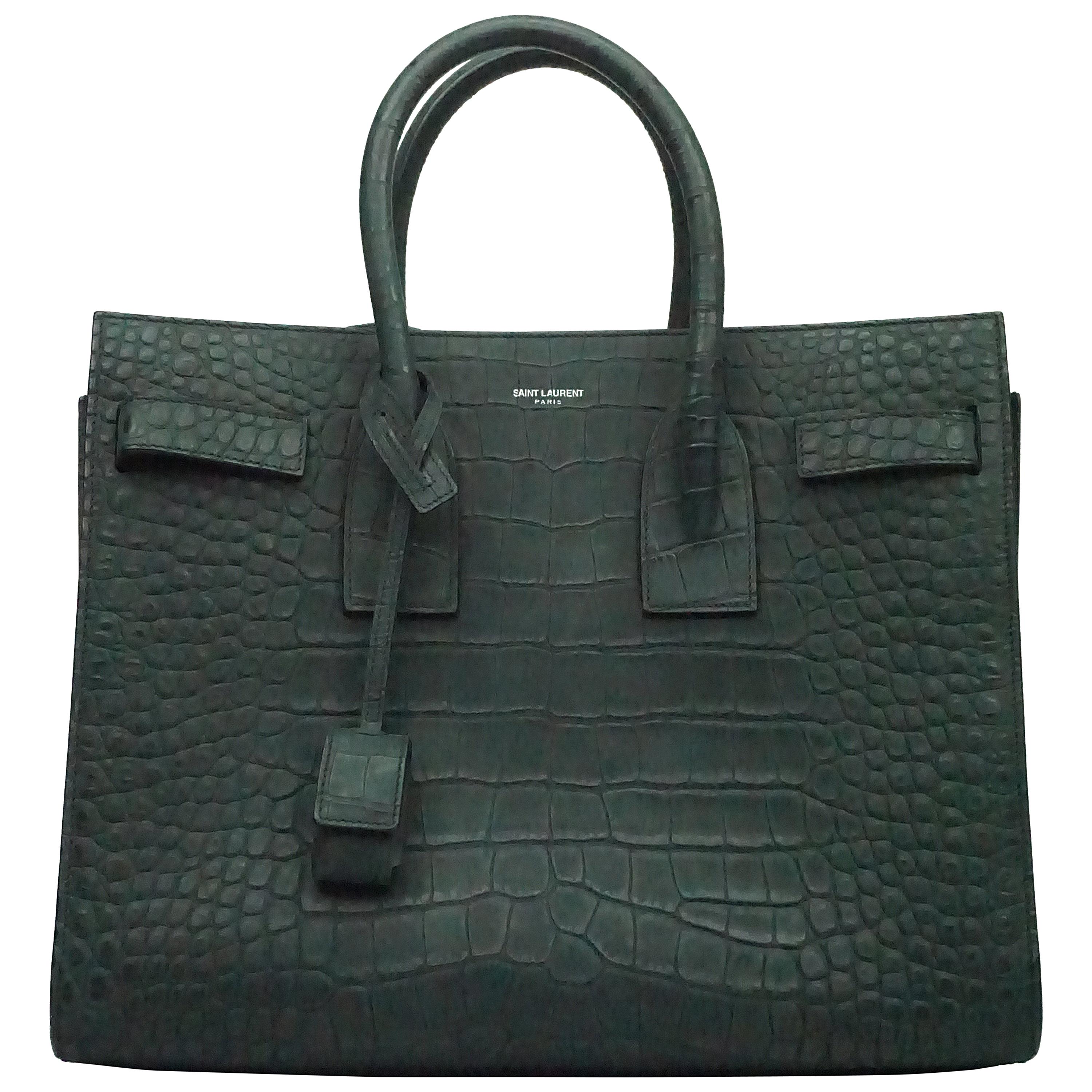 Saint Laurent Charcoal Sac De Jour Small Croc Embossed Tote Bag 