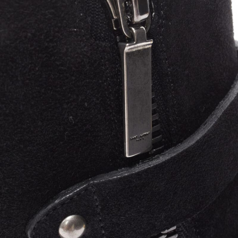 SAINT LAURENT Charlotte 55 black suede silver western buckle bootie EU37 For Sale 6