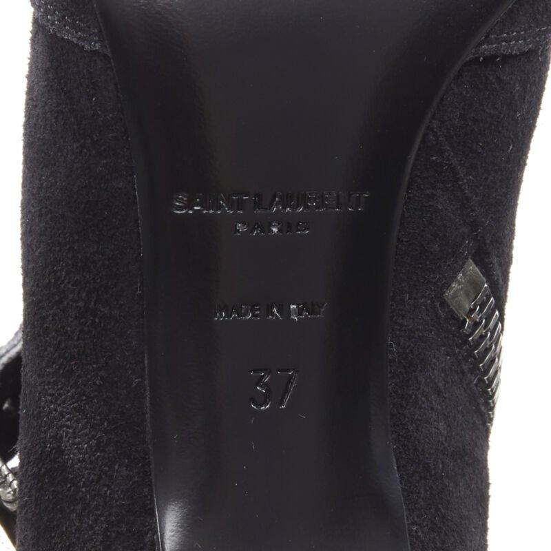 SAINT LAURENT Charlotte 55 black suede silver western buckle bootie EU37 For Sale 8