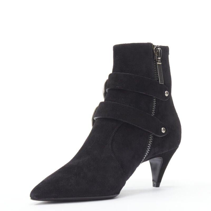 SAINT LAURENT Charlotte 55 black suede silver western buckle bootie EU37 For Sale 1