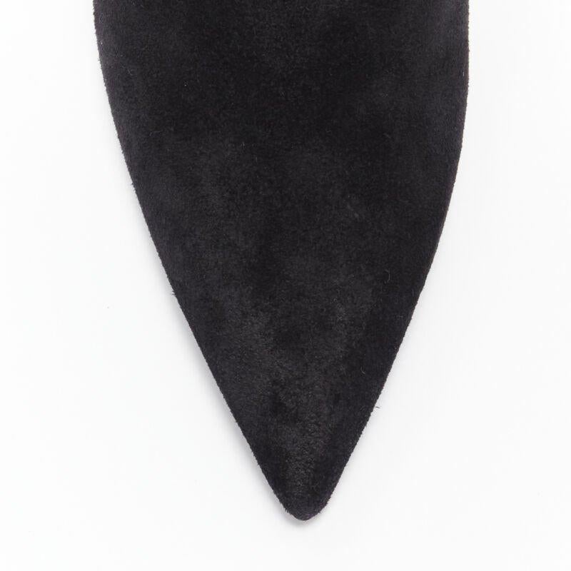 SAINT LAURENT Charlotte 55 black suede silver western buckle bootie EU37 For Sale 3