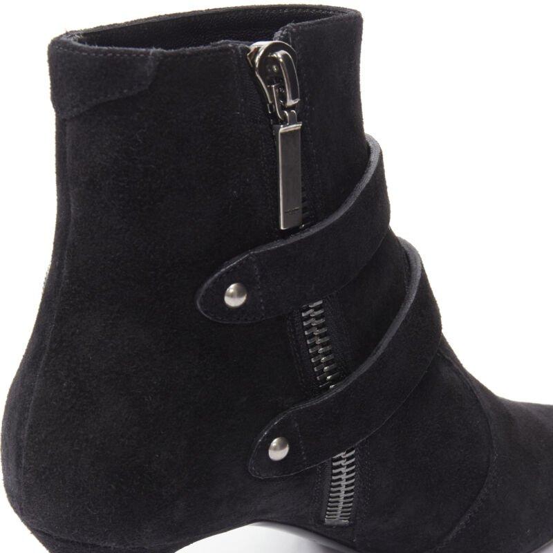SAINT LAURENT Charlotte 55 black suede silver western buckle bootie EU37 For Sale 5