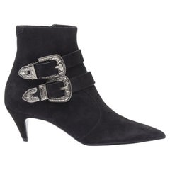 SAINT LAURENT Charlotte 55 escarpín de ante negro con hebilla plateada EU37